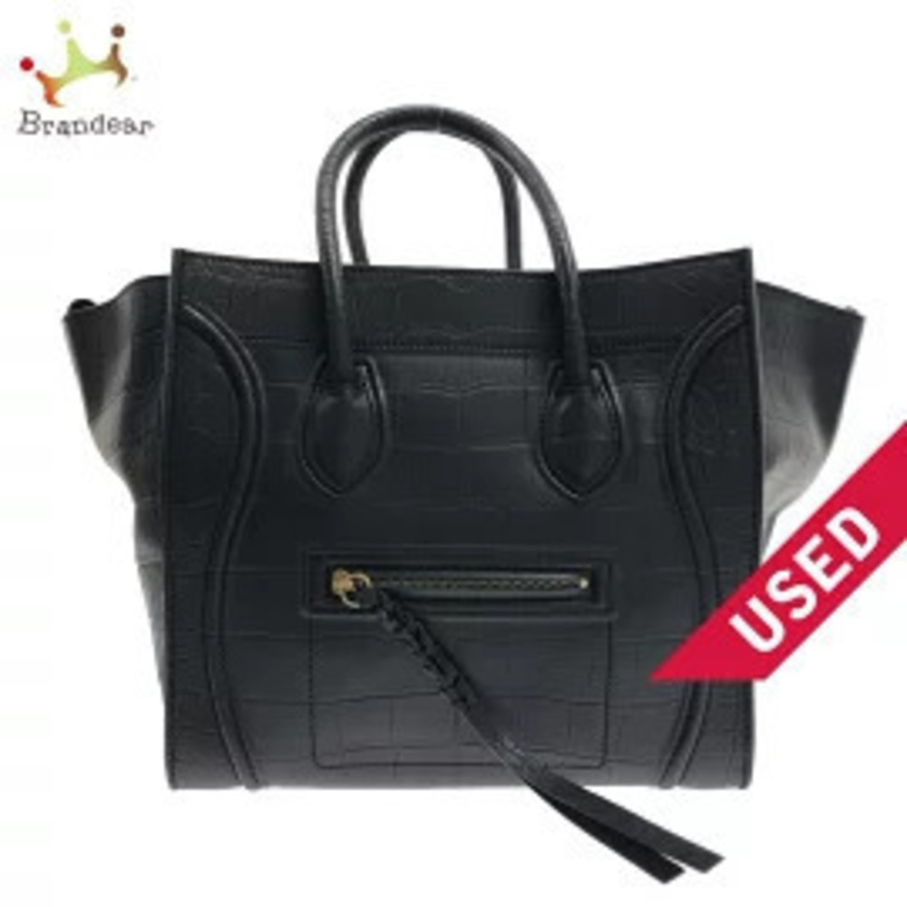 Celine Luggage Tote Square Phantom Handbag Embossed Leather Black